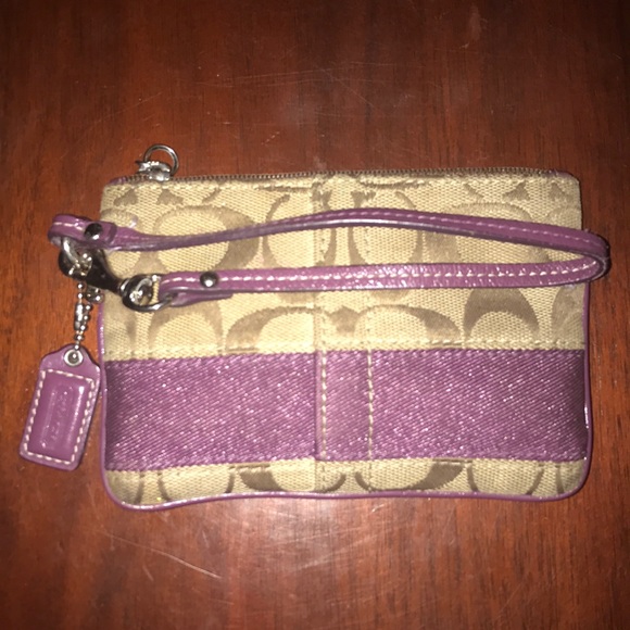 Coach Handbags - Authentic Purple & Tan Coach Wristlet